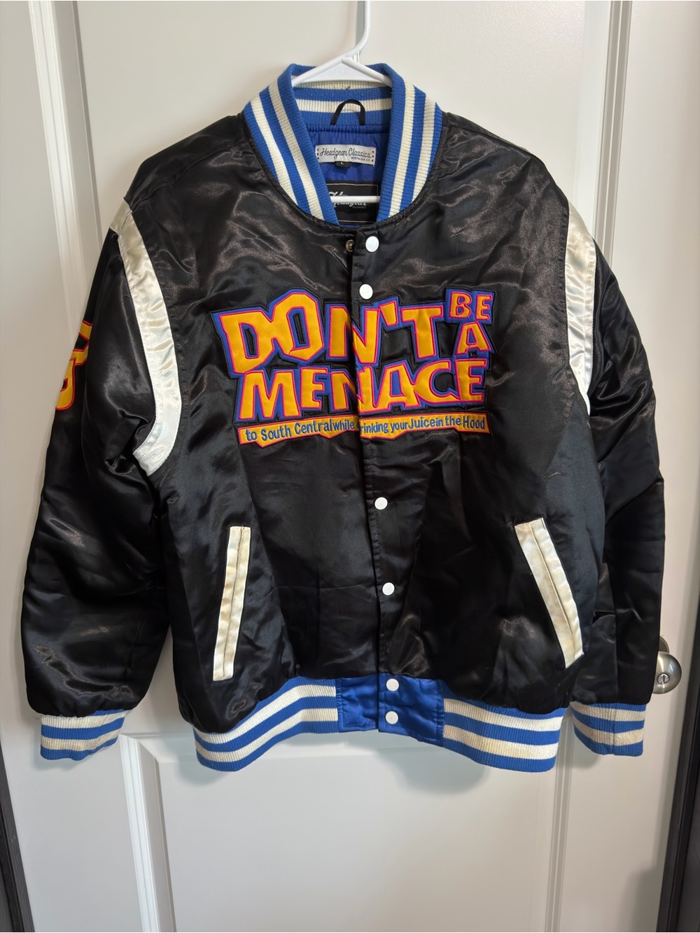 Don't Be a Menace Black Satin Varsity Jacket